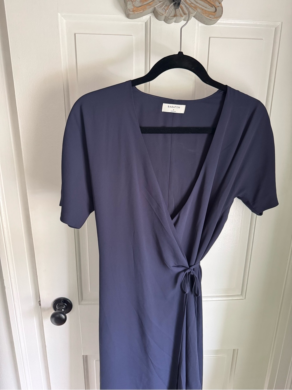 Babaton Navy Blue Wrap Dress with Side Tie